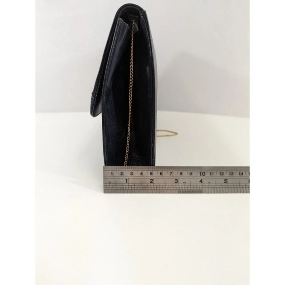 Navy Suede Leather Envelope Purse Clutch Crossbody Handbag Small Bag Gold Chain - Picture 13 of 13